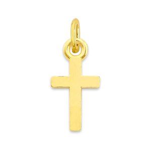 Solid 10k Gold Cross Charm - Tiny Religious Charm for Bracelet - Golden Fire